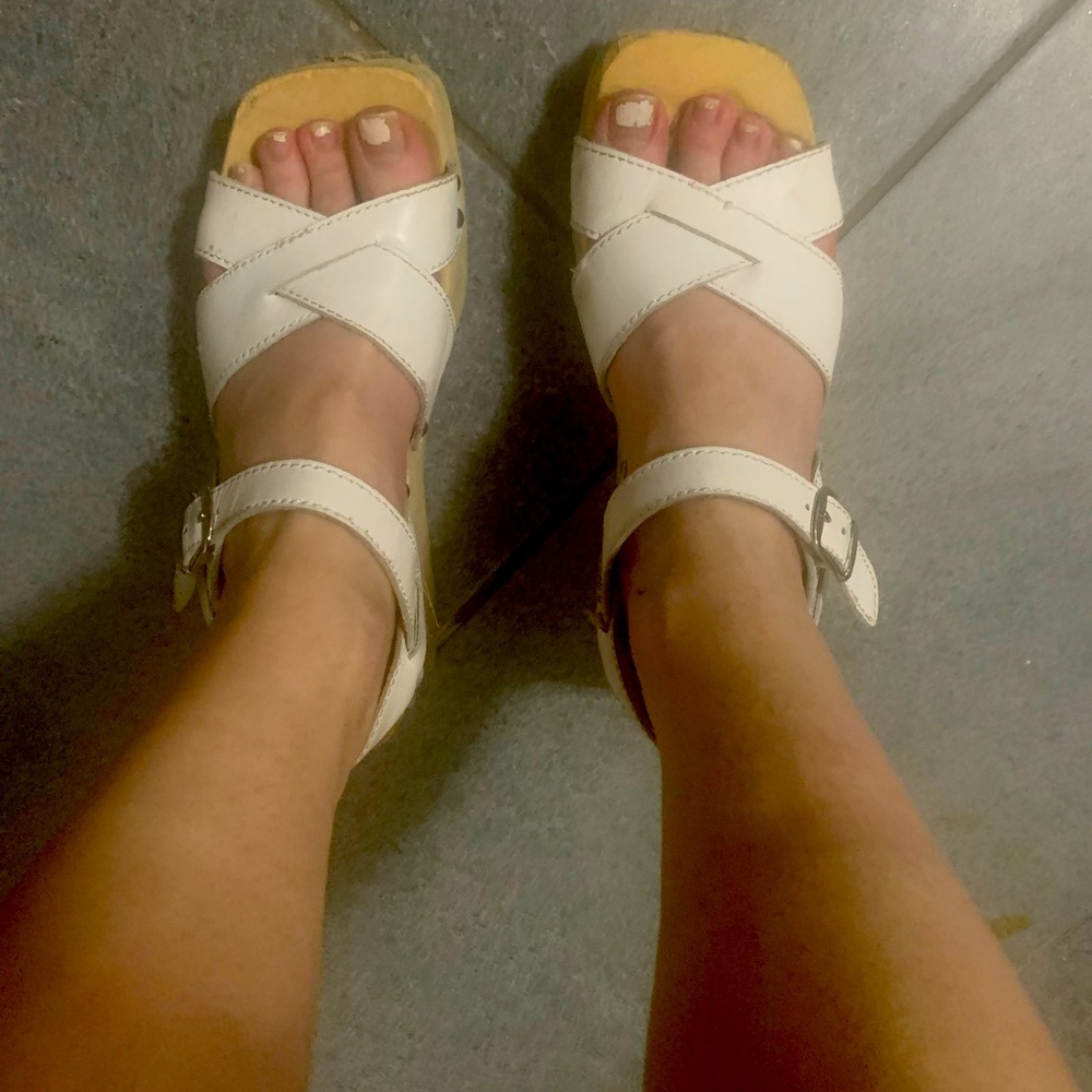Well-worn white Jeffrey Campbell heels